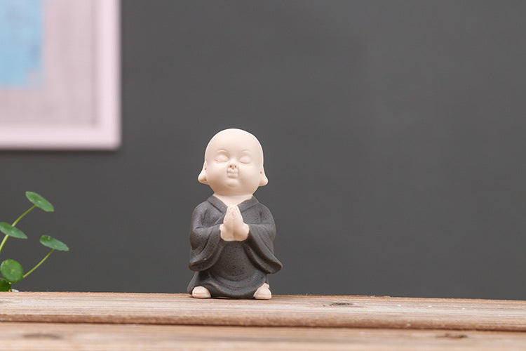 zensoullab Zen Ceramic Little Monk Tea Ceremony Tea Pet Ornament Cute Little Novice Flower Pot Decoration Chinese Style Living Room Home Decor