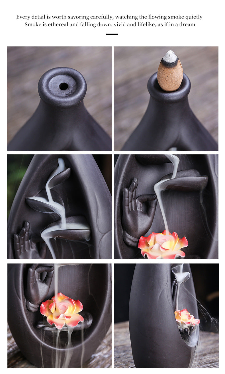 zensoullab Purple Clay Backflow Incense Burner Special for Creative Large Bottle Left and Right Feng Yuan Waterfall Backflow Incense Burner