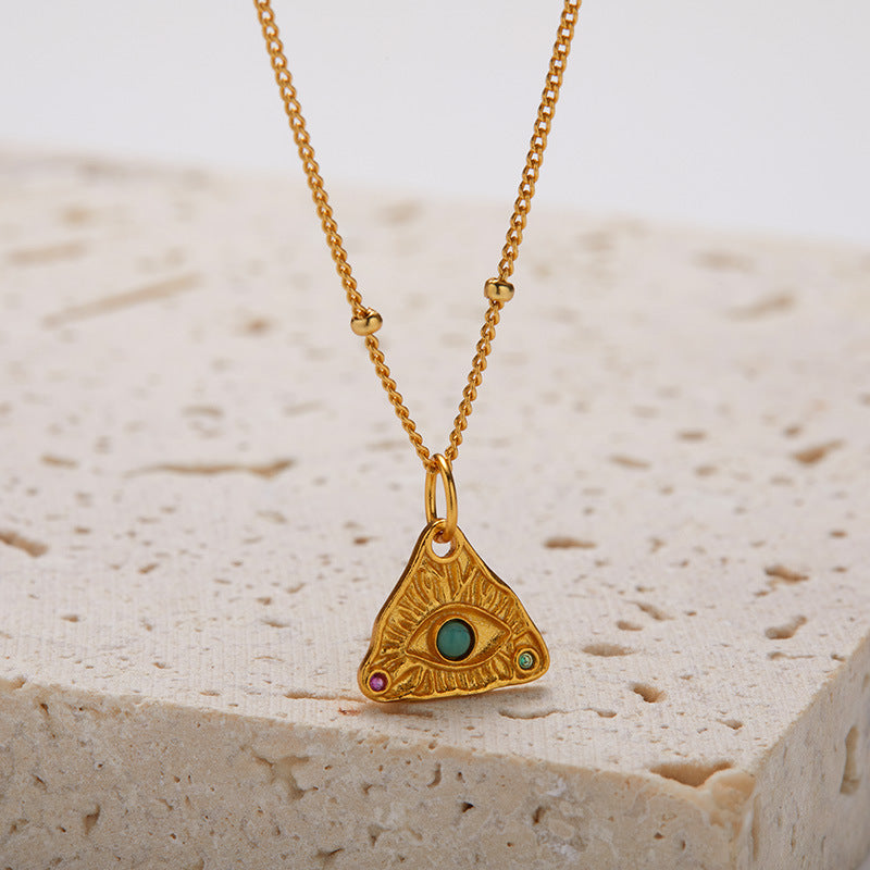 zensoullab S925 Sterling Silver Natural Turquoise Gemstone Necklace for Women Versatile Design Demon Eye Pendant Choker