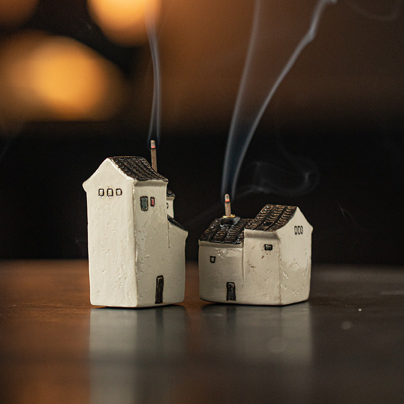 zensoullab Jiangnan Style Ceramic Mini Small House Incense Socket Zen Tea Room Tea Table Ancient Style Small Incense Burner Incense Holder Ornament
