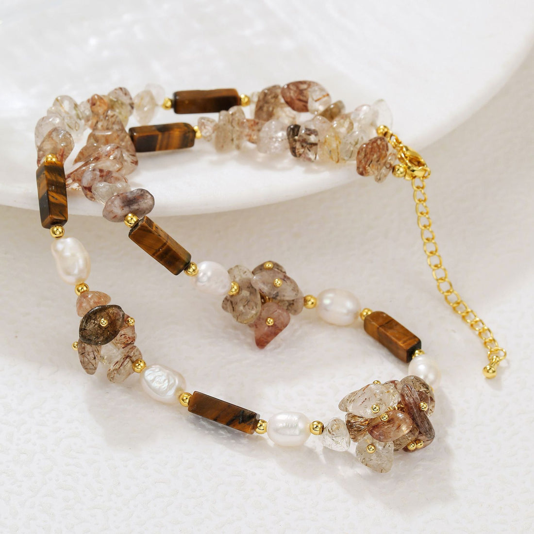 zensoullab Freshwater Pearl Melad Sweater Chain Bracelet Hair Crystal Tiger Eye Stone Necklace Elegant High-end Design