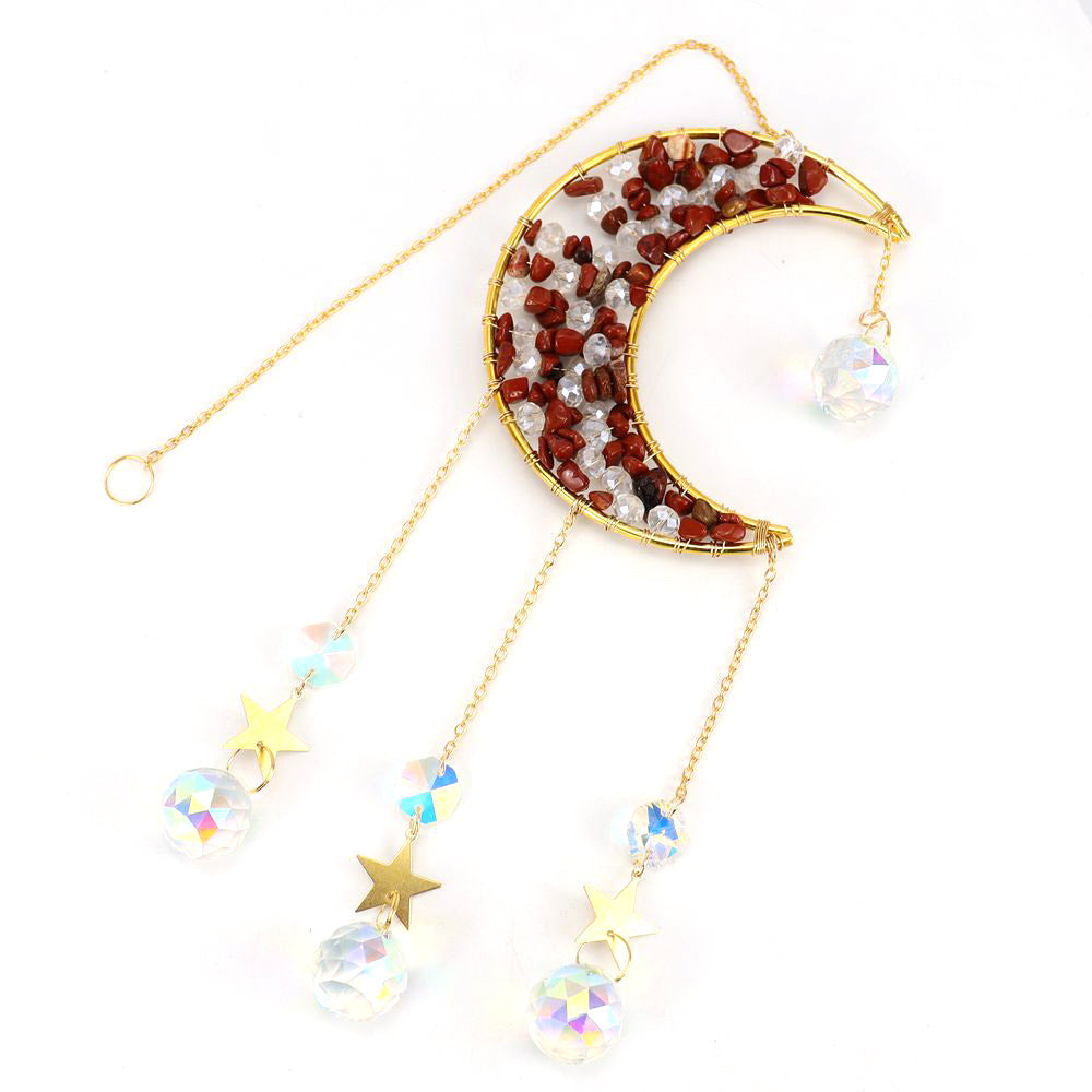 zensoullab Handmade Beaded Natural Crystal Crushed Stone Moon Star Wind Chime Craft Decoration Pendant Sun Catcher