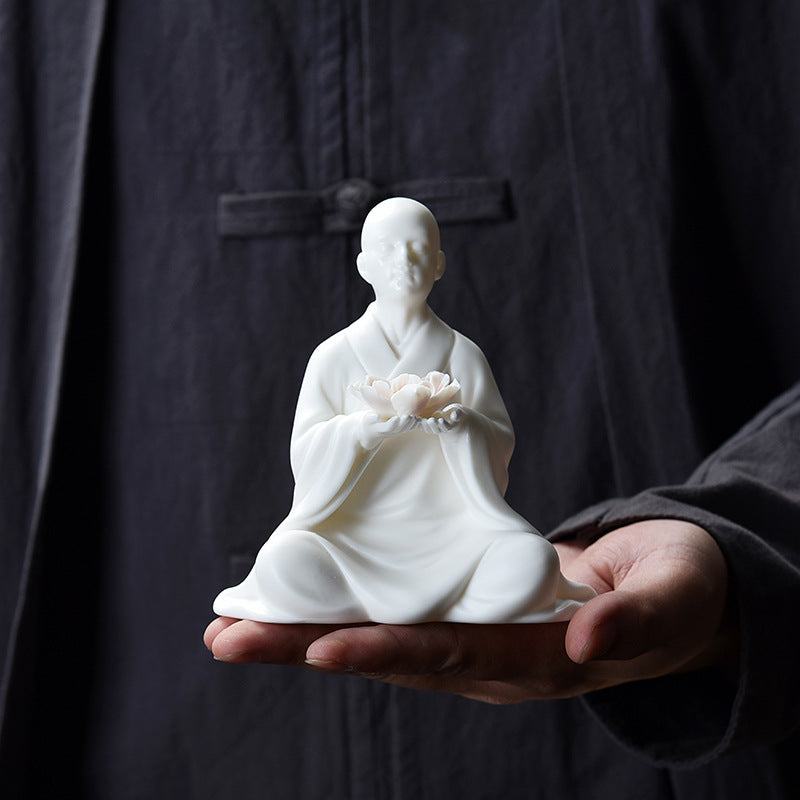 zensoullab Zen Ceramic Little Monk Desktop Decoration New Chinese Style Living Room Entrance Figure Soft Decoration Tea Table Tea Pet Premium Ornament