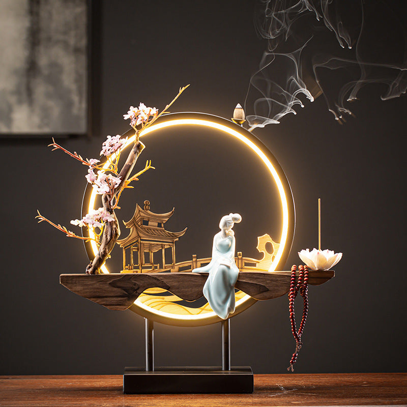 Zensoullab Ceramic Backflow Incense Burner Led Night Light Incense Decoration New Chinese Hallway TV Cabinet Dongting Lake Gift Incense