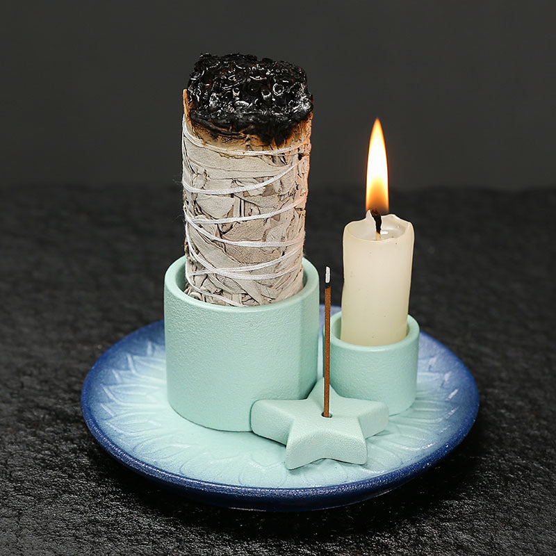 Ceramic Aromatherapy Candle Holder Aromatherapy Burner Simple Nordic Style Candle Cup Atmosphere Decoration Sage Holy Wood Plate