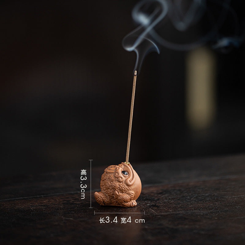 zensoullab Creative Ceramic Cute Fortune Golden Toad Purple Clay Tea Pet Ornament Aromatherapy Burner Home Indoor Incense Holder Incense Stand Incense Ceremony