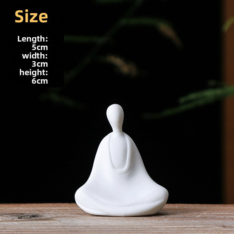 zensoullab Zen Ceramic Formless Buddha Garden Potted Plant Landscaping Decoration White Porcelain Little Monk Mini Chinese Style Living Room Home Ornament
