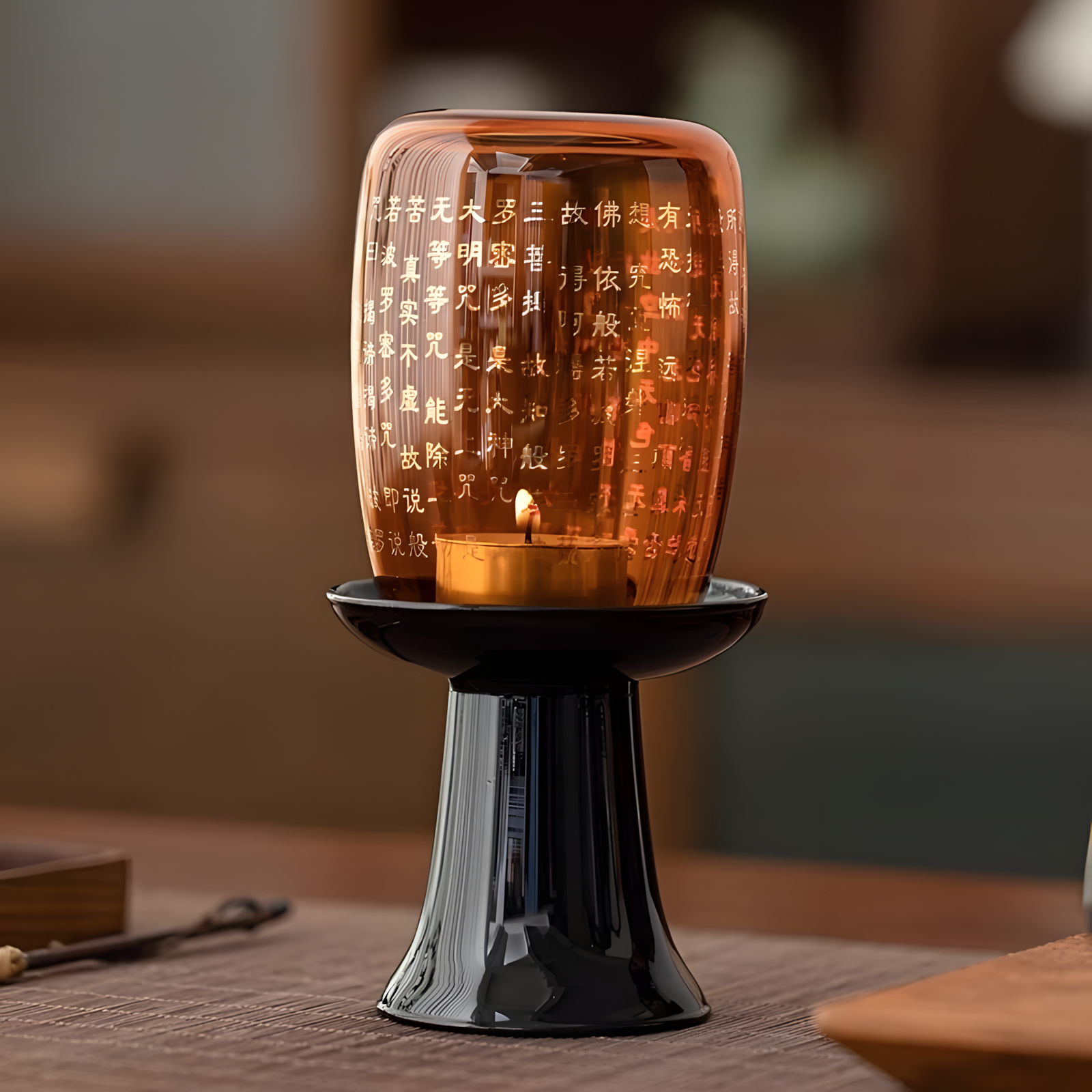 Zensoullab “Heart Sutra Light” Amber Glass Candle Holder | Mindful Meditation & Serenity Lamp