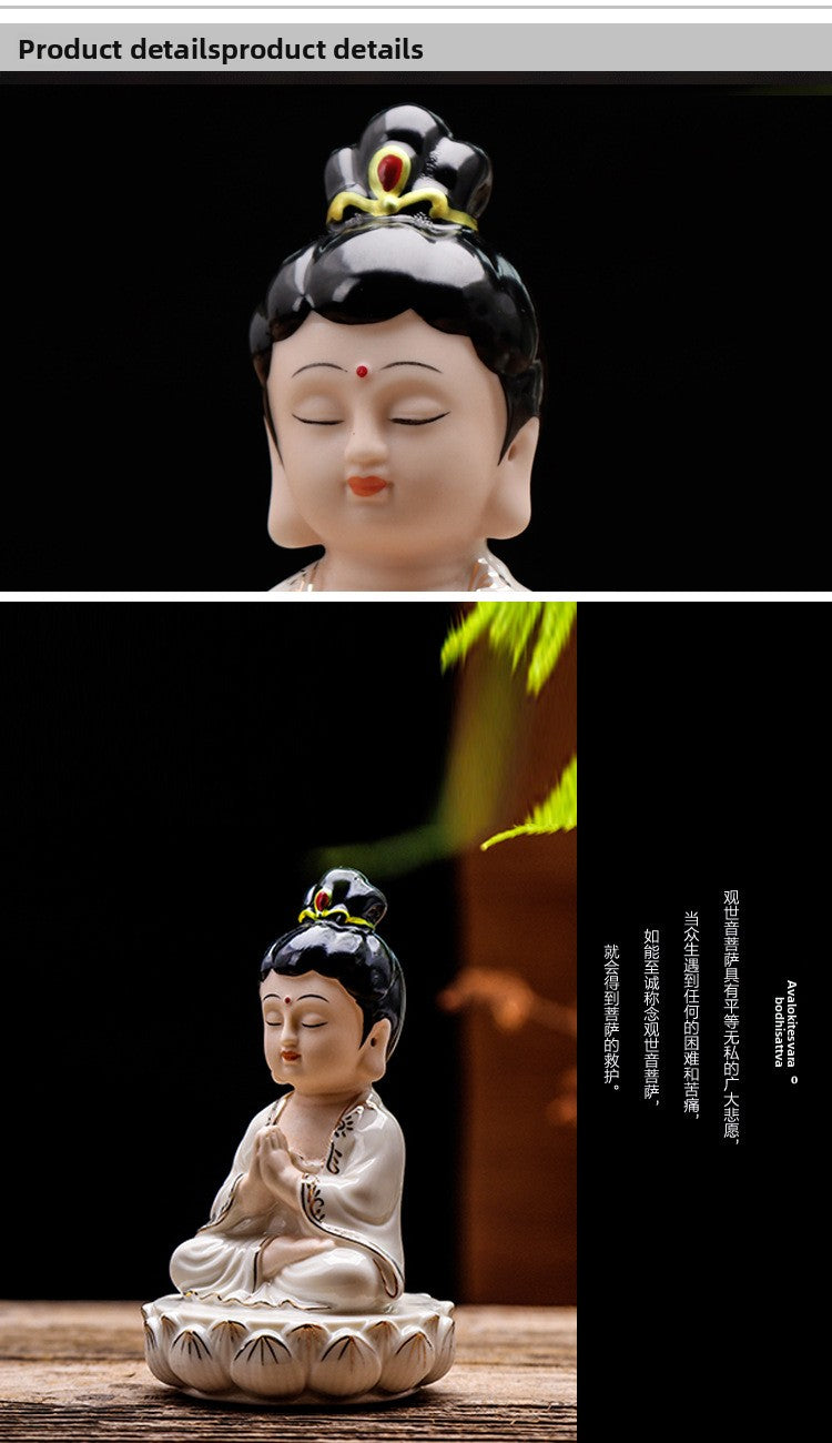 zensoullab Ceramic Saha Western Three Saints Home Worship Guanyin Bodhisattva Shakyamuni Buddha Ksitigarbha Buddha Statue Home Decor