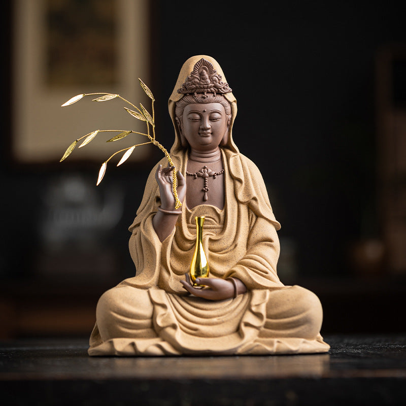 zensoullab Zen Style Chinese White Porcelain Holding Bottle Guanyin Buddha Statue Desktop Ornament Home Indoor Entrance Display Cabinet Decoration