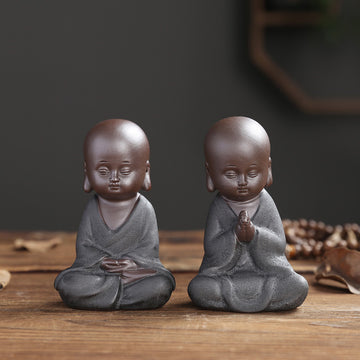 zensoullab Purple Clay Little Monk Zen Home Decor Chinese Style Ornament Living Room Study Entrance Tea Room Tea Pet Bonsai Ceramic Decoration