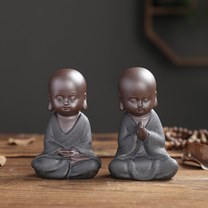 zensoullab Purple Clay Little Monk Zen Home Decor Chinese Style Ornament Living Room Study Entrance Tea Room Tea Pet Bonsai Ceramic Decoration