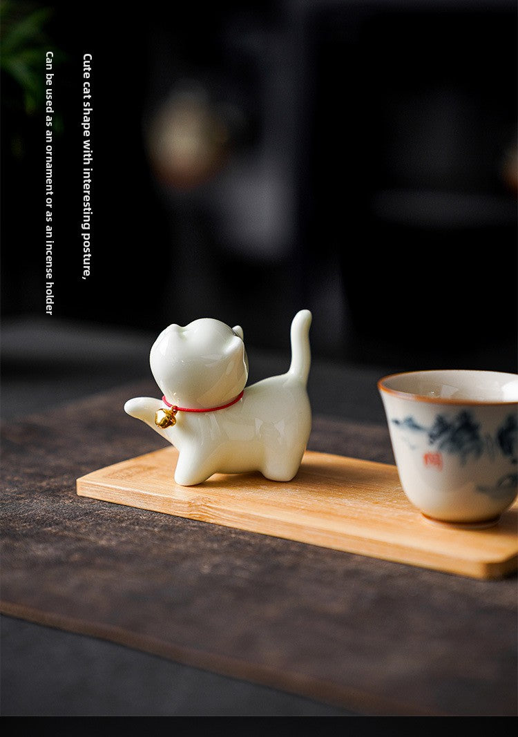 zensoullab Cute Forbidden City Kitten Ceramic Incense Holder Aromatherapy Burner Ornament Soft Healing Tea Table Tea Pet Indoor Incense Burner