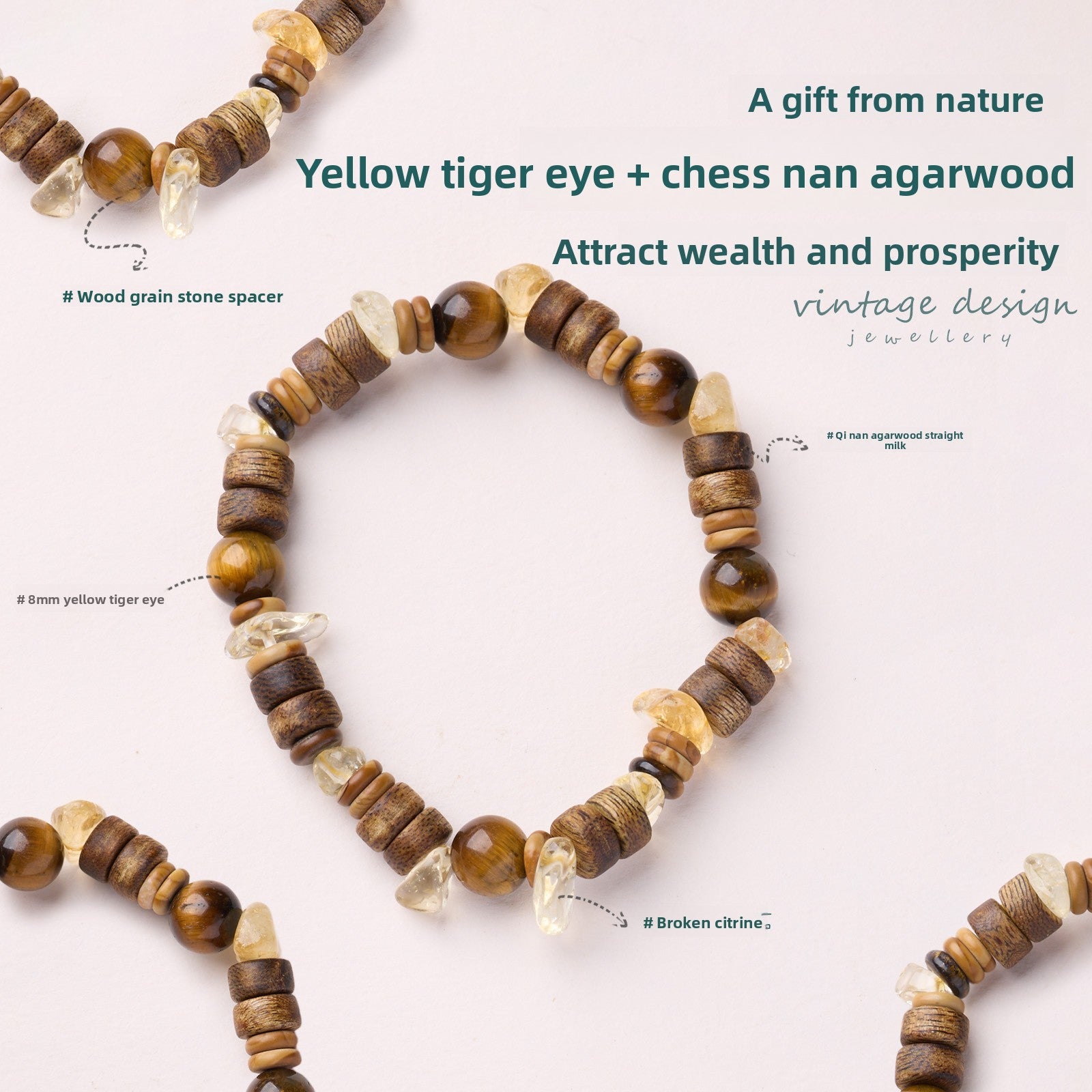 zensoullab2025 Natural 10MM Yellow Acai Crystal Bracelet Yellow Tower Crystal Travel Chess Nan Sandalwood Beginner Bracelet