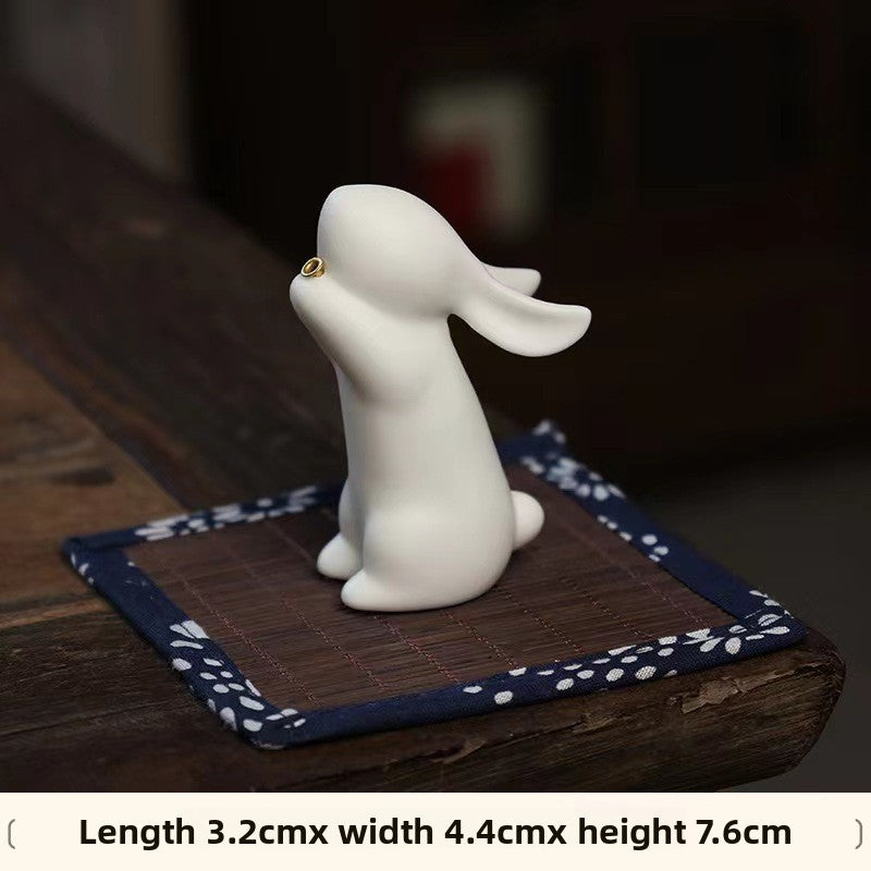 Zensoullab Creative Cute Little White Rabbit Ceramic Aromatherapy Stove Decoration Tea Ornaments Cover Living Room Home Incense Sandalwood Incense Stick Holder