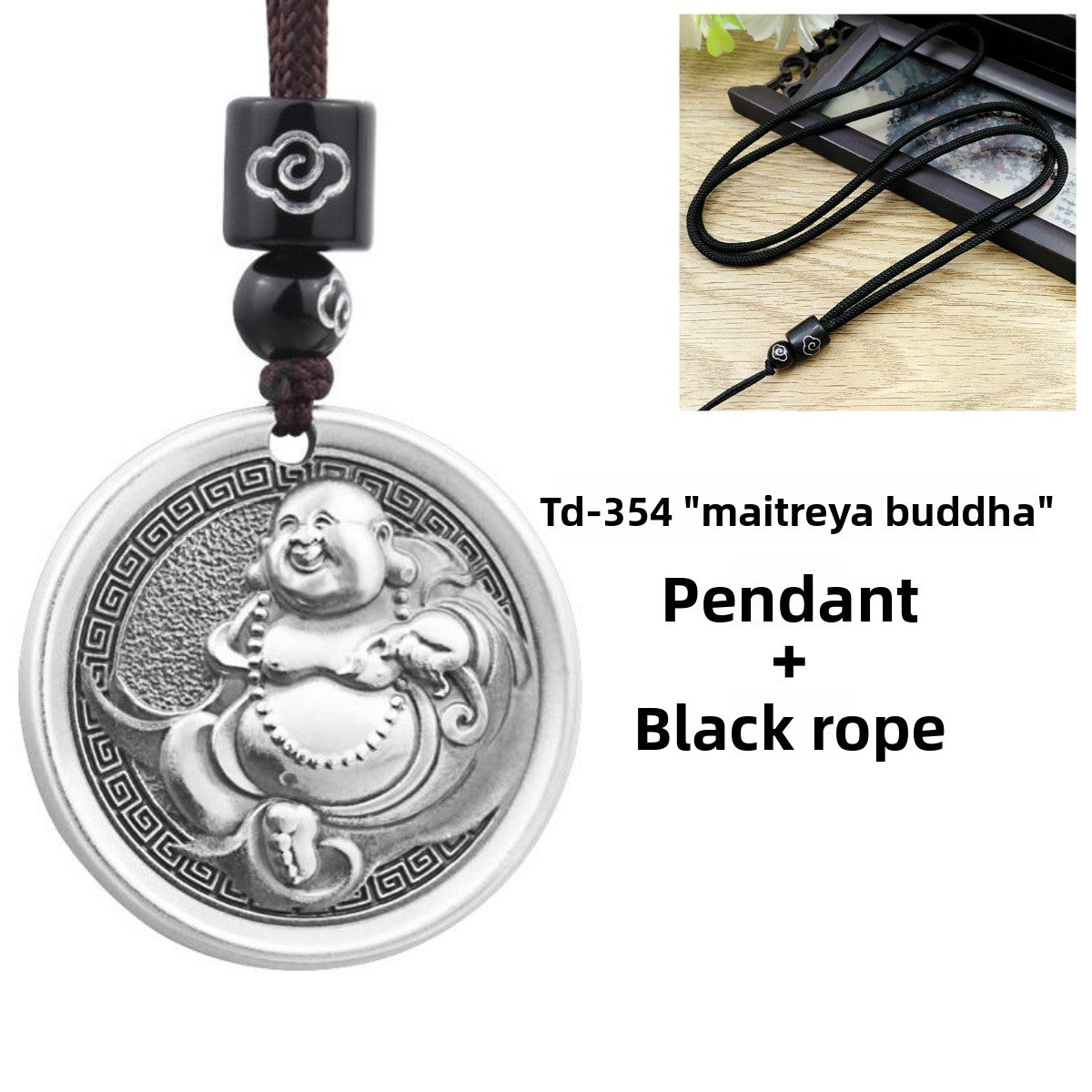zensoullab Vintage Maitreya Buddha Pendant Thai Silver Solid Vintage Unisex Round Pendant Auspicious Big Belly Buddha Male Small Buddha Pendant