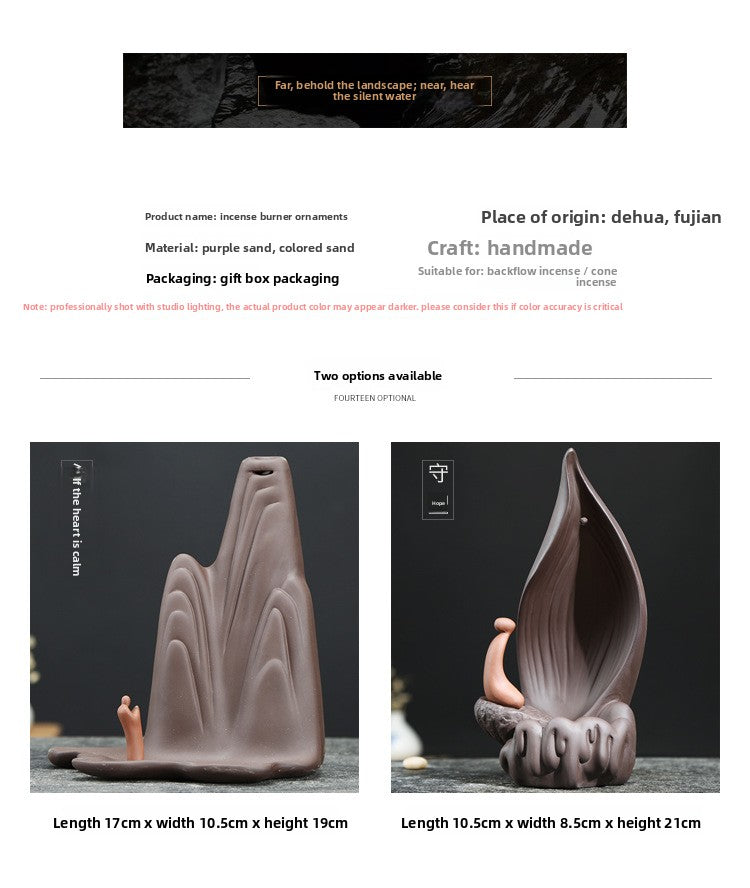 zensoullab Creative Purple Clay Backflow Incense Burner Home Sandalwood Coil Incense Burner for Worship Ceramic Living Room Incense Burner Tea Ceremony Buddhist Supplies