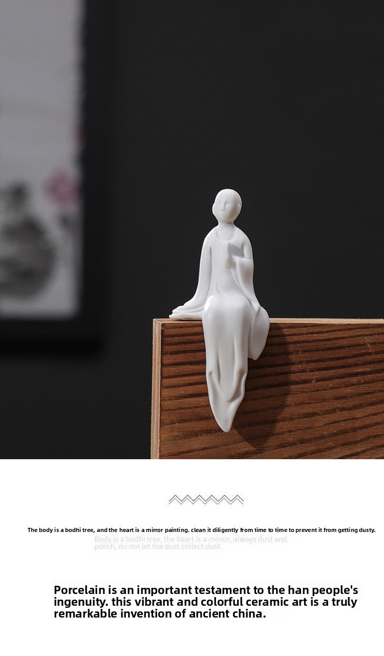 zensoullab Zen White Porcelain Figure Chinese Style Little Monk Tea Ceremony Accessories Ceramic Formless Buddha Bonsai Fish Tank Decoration Home Ornament