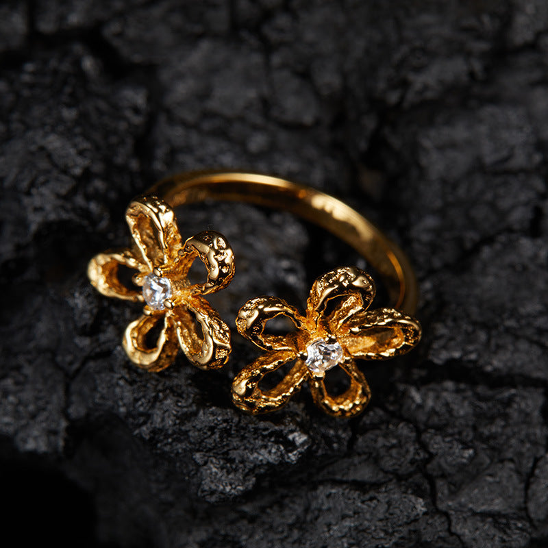 zensoullab Korean Version S925 Sterling Silver Zircon Colorful Gemstone Collarbone Chain Fashion Sweet Hollow Small Flower Pendant Necklace for Women