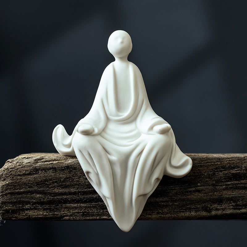 zensoullab Ceramic Zen Little Monk Chinese Style Living Room Entrance Office Desk Fish Tank Micro Landscape Figure Formless Buddha Decoration Ornament