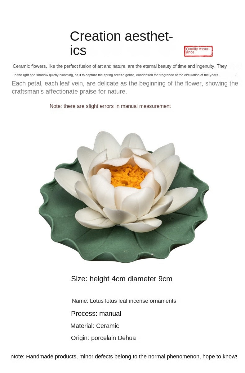 zensoullab Creative Ceramic Lotus Incense Holder Ornament Tea Pet Handmade Artificial Flower Home Small Incense Burner Incense Burner Agarwood Holder