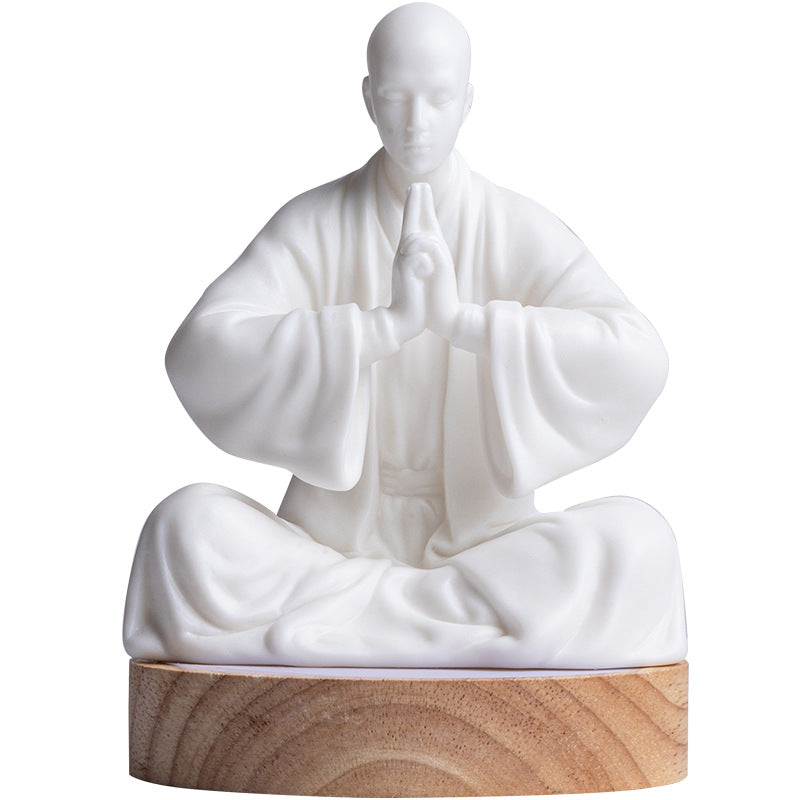 Zensoullab Zen Ceramic Monk Chinese Household Living Room Hallway Ornaments Monk Desktop Craft White Porcelain Character Decorations