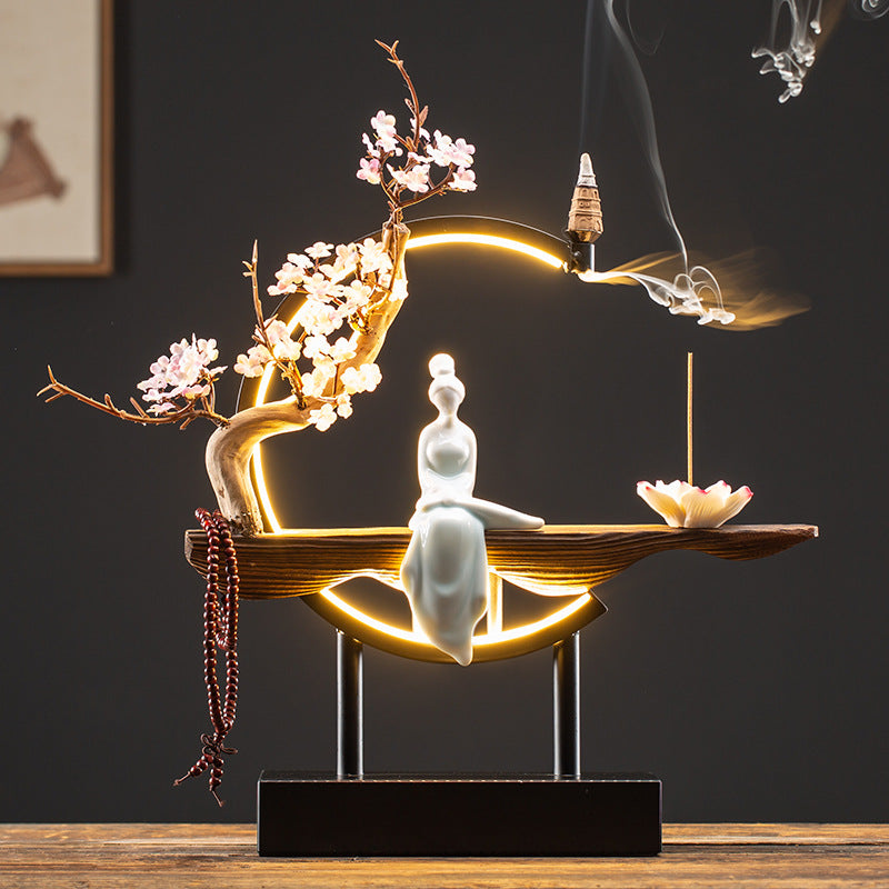 zensoullab New Chinese Style Backflow Incense Ornament Creative Lamp Ring Home Aromatherapy Burner Office Living Room Entrance Desktop Decoration