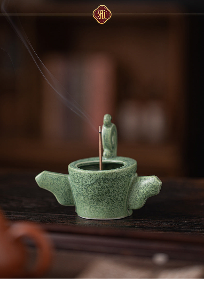 zensoullab Chinese Retro Cultural Creative Sanxingdui Bronze Long Eyes Mask Incense Holder Aromatherapy Burner Home Indoor Ceramic Incense Burner