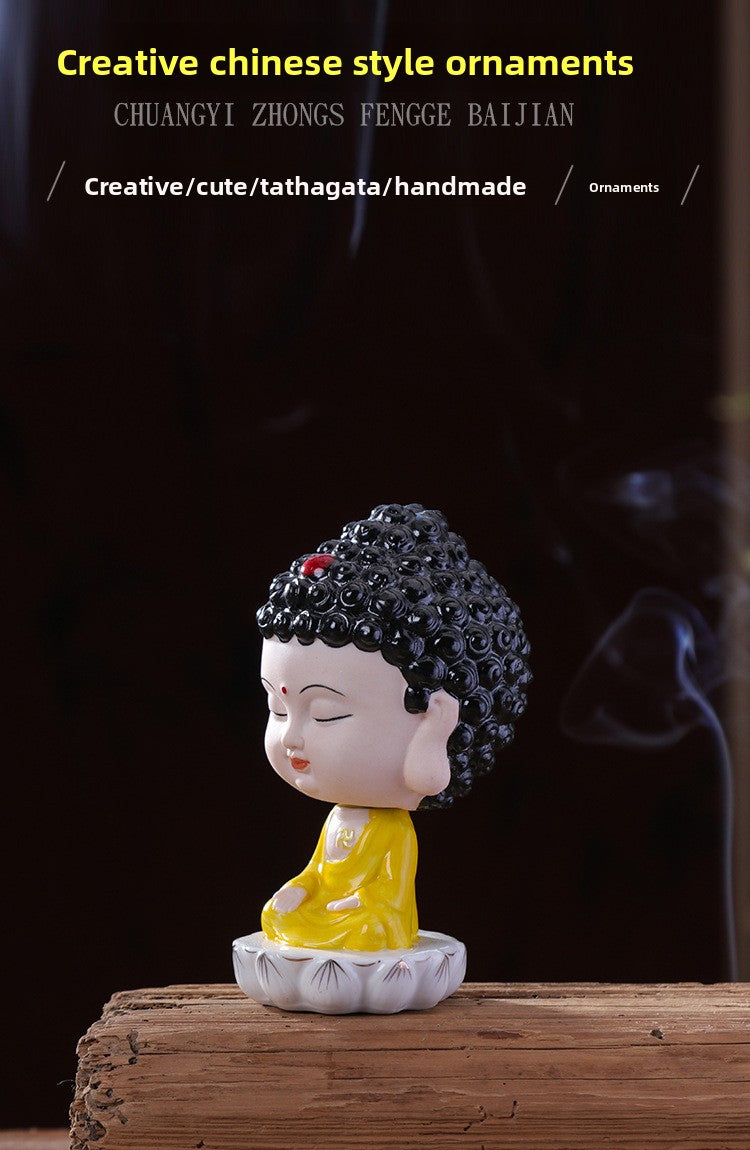 zensoullab Premium Creative Bobblehead Figurine Desktop Ornament Hand-painted Small Ornament Tathagata Peace Buddha Car-mounted Chinese Home Decoration