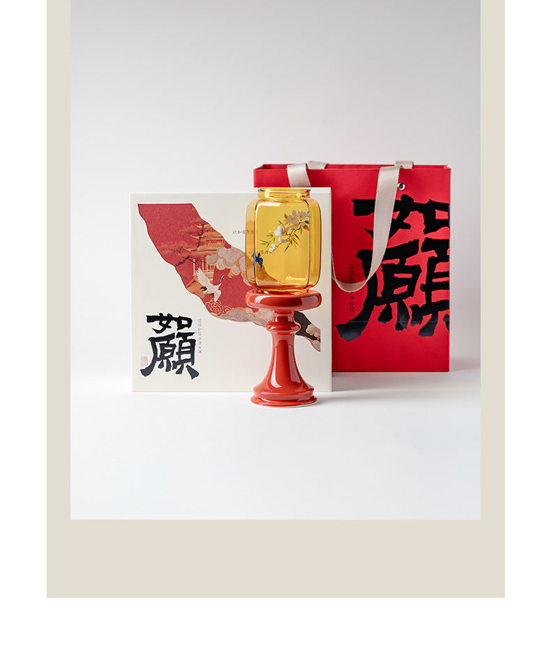 zensoullab Japanese Style Spring Returns to the Forbidden City Red Ming Qing Candle Holder Glass Chinese Style Ornament Candle Candle Holder Tea Room Atmosphere Light Ancient Style
