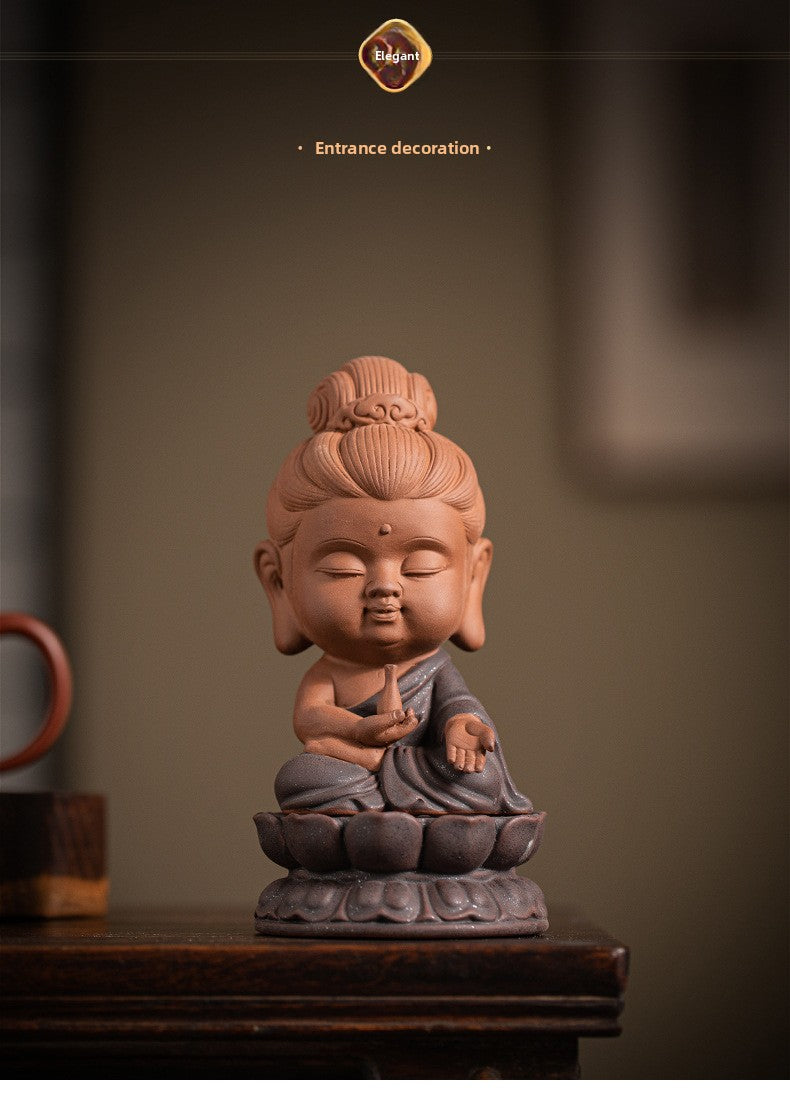 zensoullab Zen Chinese Style Saha Three Saints Desktop Ornament Creative Home Ceramic Buddhist Living Room Entrance Display Shelf Decoration