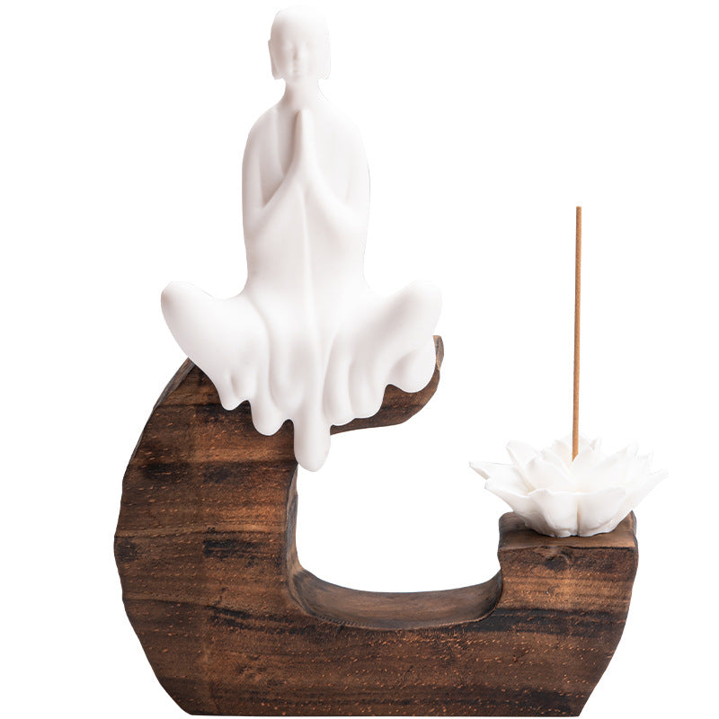 zensoullab Creative Backflow Incense Burner Home Aromatherapy Burner Ceramic Ornament Sandalwood Incense Holder Guanyin Buddha Statue Zen Living Room Decoration