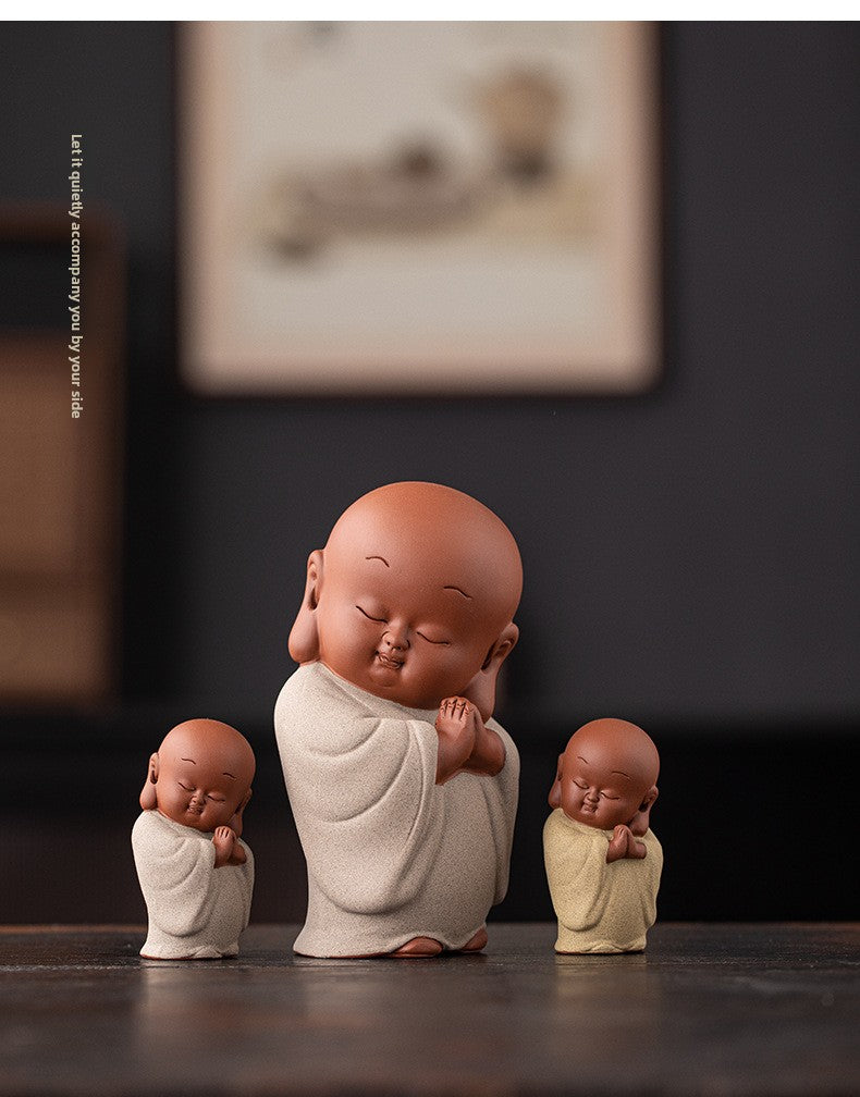zensoullab New Chinese Style Ceramic Zen Little Monk Premium Desktop Ornament Creative Home Fish Tank Landscaping Tea Pet Decoration