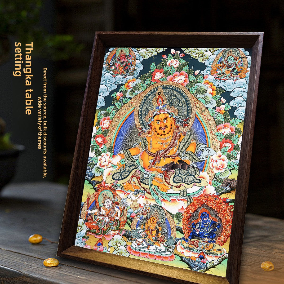 zensoullab Thangka Yellow God of Wealth Mahakala Buddha Statue Hanging Painting Desktop Display Guanyin Bodhisattva Wealth Attraction Entrance Decoration Painting
