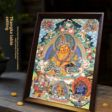 zensoullab Thangka Yellow God of Wealth Mahakala Buddha Statue Hanging Painting Desktop Display Guanyin Bodhisattva Wealth Attraction Entrance Decoration Painting