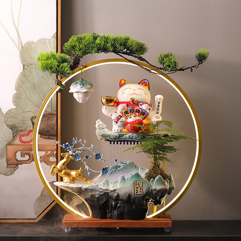 zensoullab Lucky Cat Flowing Water Wealth-Attracting Ornament Circulating Water Living Room Desktop Decoration