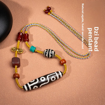 zensoullab Natural Yellow Nine-Eye Dzi Bead Necklace Taiwan Work Agate Pendant Unisex Couple Style Braided Necklace In Stock