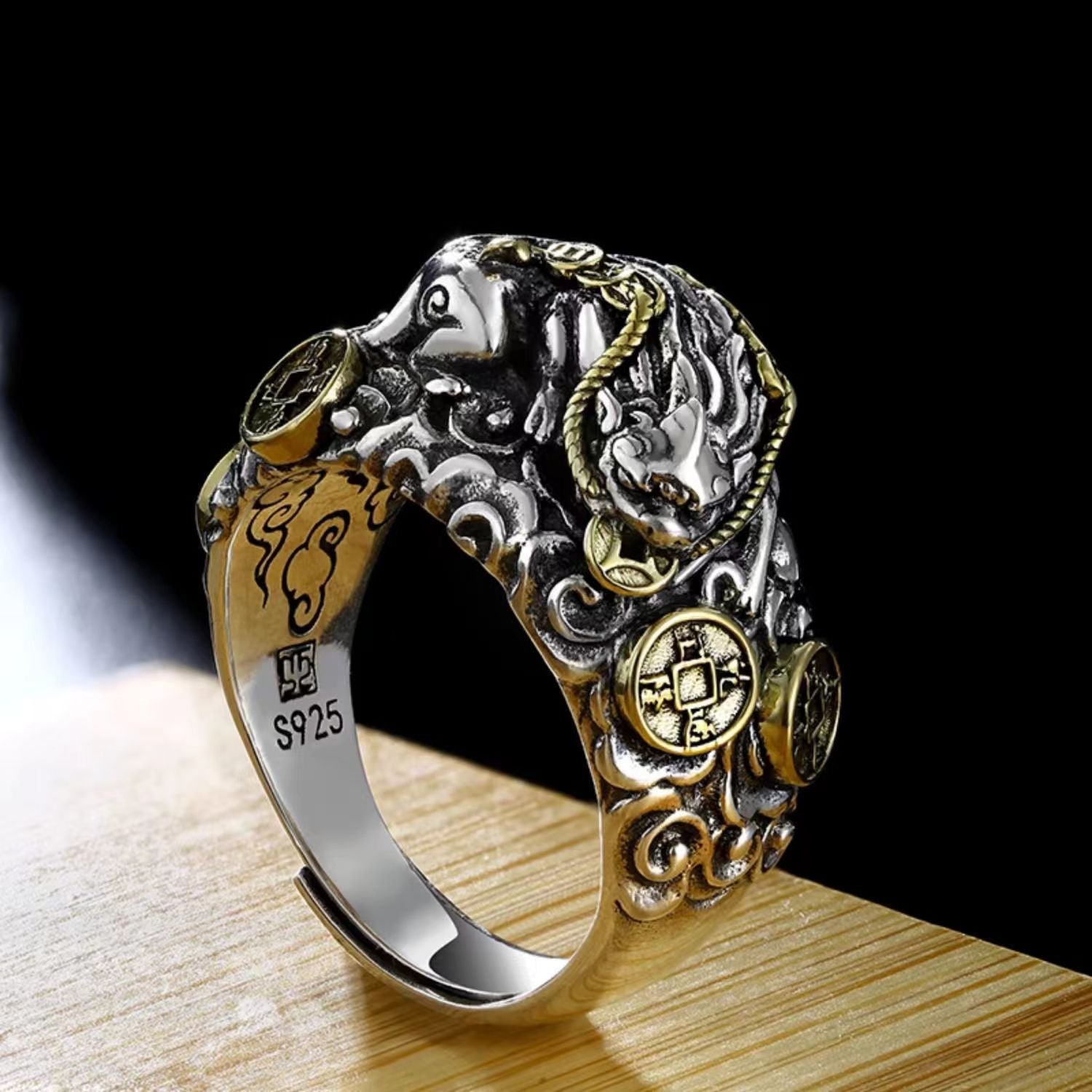zensoullab Vintage Ethnic Style Domineering Men's Money Pixiu Cloud Ring Fashionable Personality Women's Retro Jewelry Couple Rings