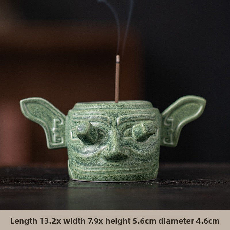 zensoullab Chinese Retro Cultural Creative Sanxingdui Bronze Long Eyes Mask Incense Holder Aromatherapy Burner Home Indoor Ceramic Incense Burner