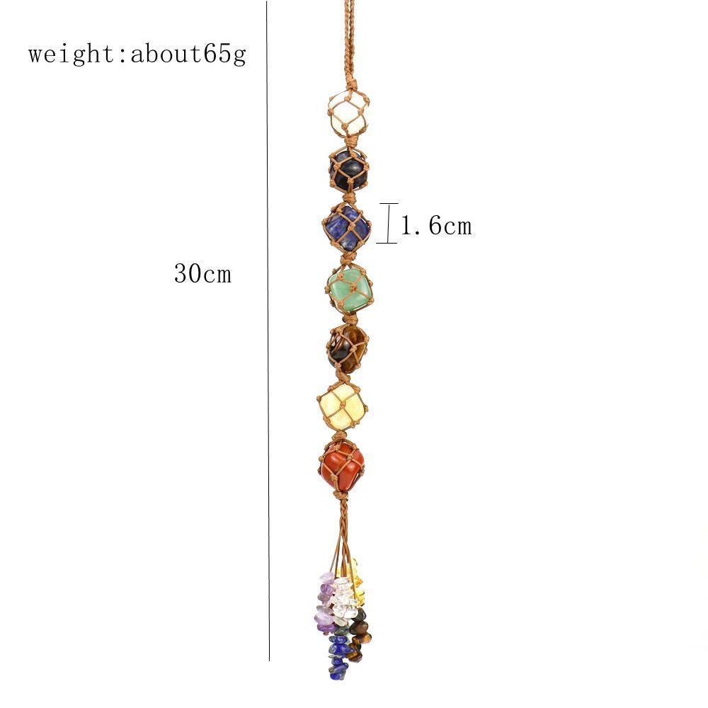 zensoullab Colorful Stone Crystal Raw Stone Hand-woven Car Hanging Natural Stone Net Bag Hanging Decoration Curtain