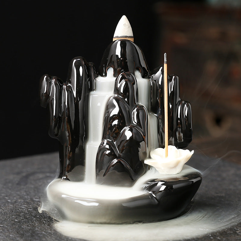 zensoullab Alpine Water Flow Backflow Lotus Incense Holder Incense Stand Backflow Incense Burner Creative Waterfall Backflow Aromatherapy Burner Ornament