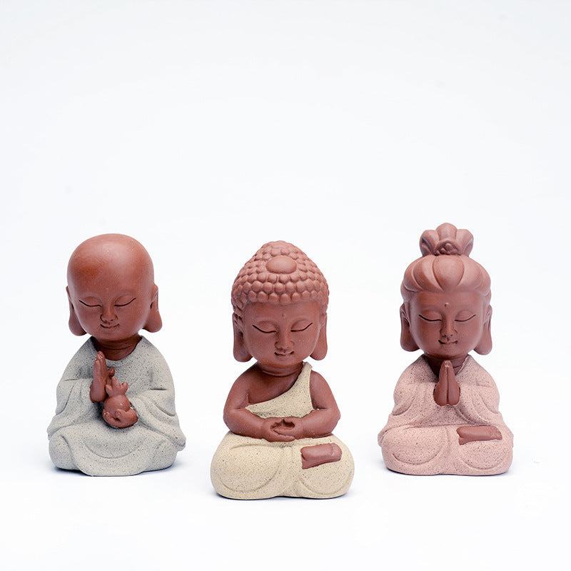 zensoullab Creative Chinese Home Decor Ceramic Little Monk Tea Pet Western Three Saints Ornament Enlightenment Zen Little Novice Craft