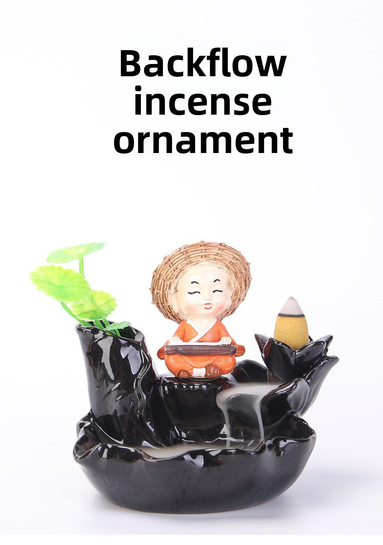 zensoullab Purple Clay Backflow Incense Burner Ceramic Creative Ornament Craft Incense Little Monk Viewing Smoke Mountain Water Flow