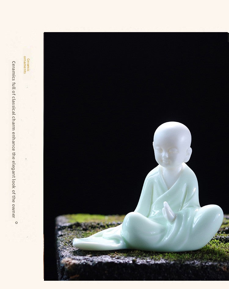 zensoullab Zen Style Chinese Fine Ceramic Figure Little Monk Ornament Creative Incense Holder Creative Home Living Room Decoration