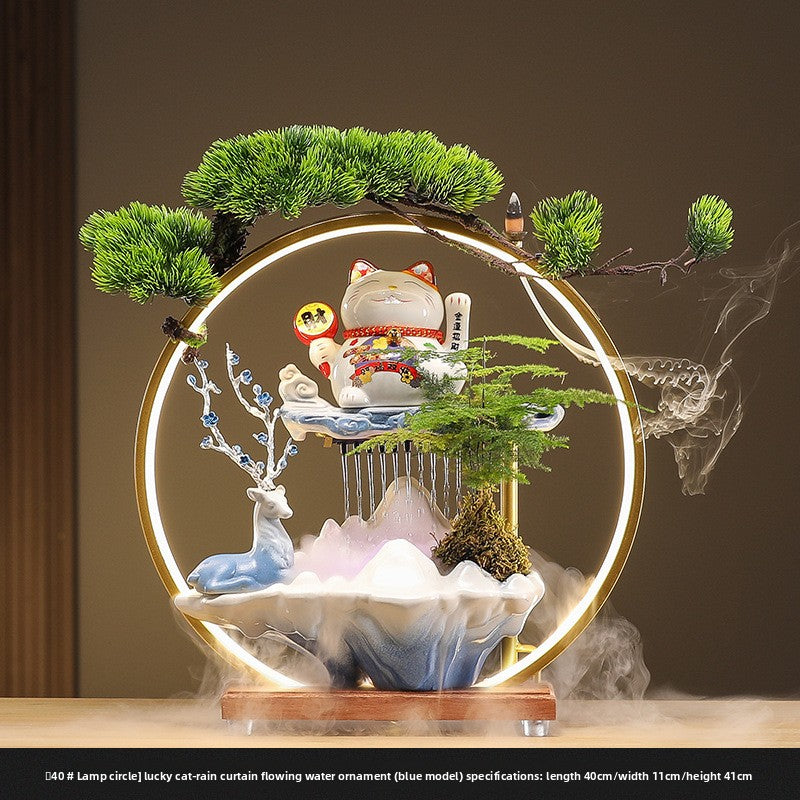 zensoullab Lucky Cat Flowing Water Wealth-Attracting Ornament Circulating Water Living Room Desktop Decoration