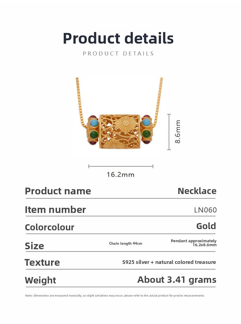 zensoullab S925 Sterling Silver Ancient Gold Craft Vintage Pendant Jewelry Elegant Versatile Pendant Ethnic Jewelry Women's Necklace