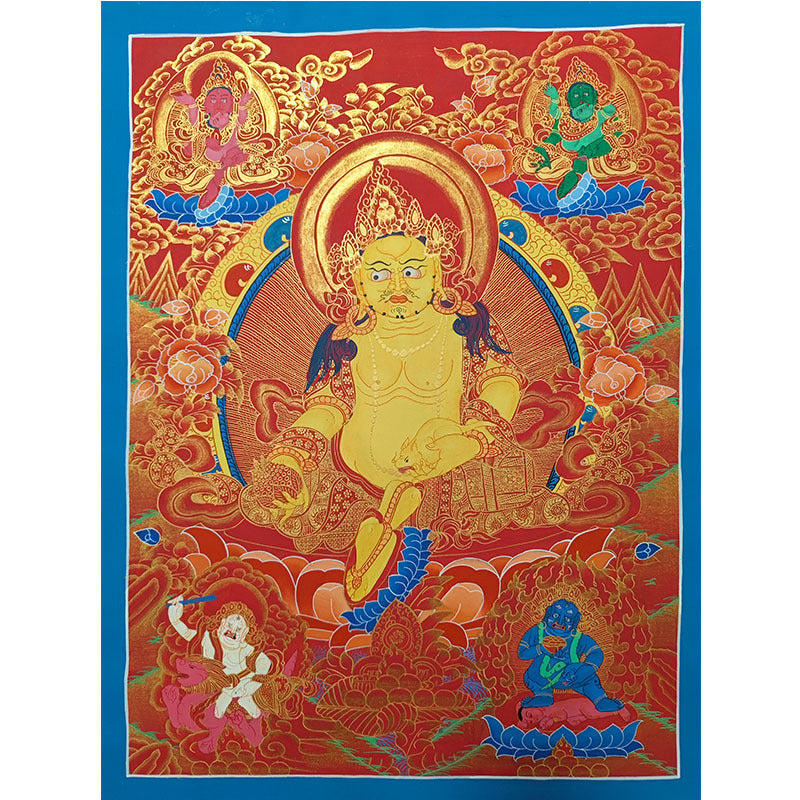 zensoullab Nepal Hand-painted Yellow God of Wealth Thangka Classic Red Thangka Black Thangka Five Gods of Wealth Buddha Tibetan Buddhist Hall Worship Decoration Hanging Painting