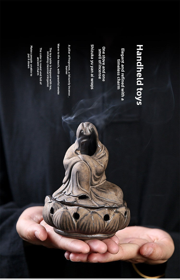 zensoullab Ceramic Zen Unfettered Buddha Incense Burner Home Indoor Antique Creative Coil Incense Burner Sandalwood Agarwood Craft Ornament