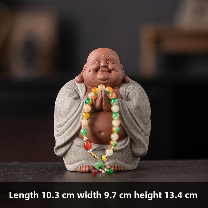 zensoullab Purple Clay Lucky Maitreya Buddha Tea Pet Premium Ceramic Big Belly Laughing Buddha Tea Table Decoration Zen Buddha Statue Ornament