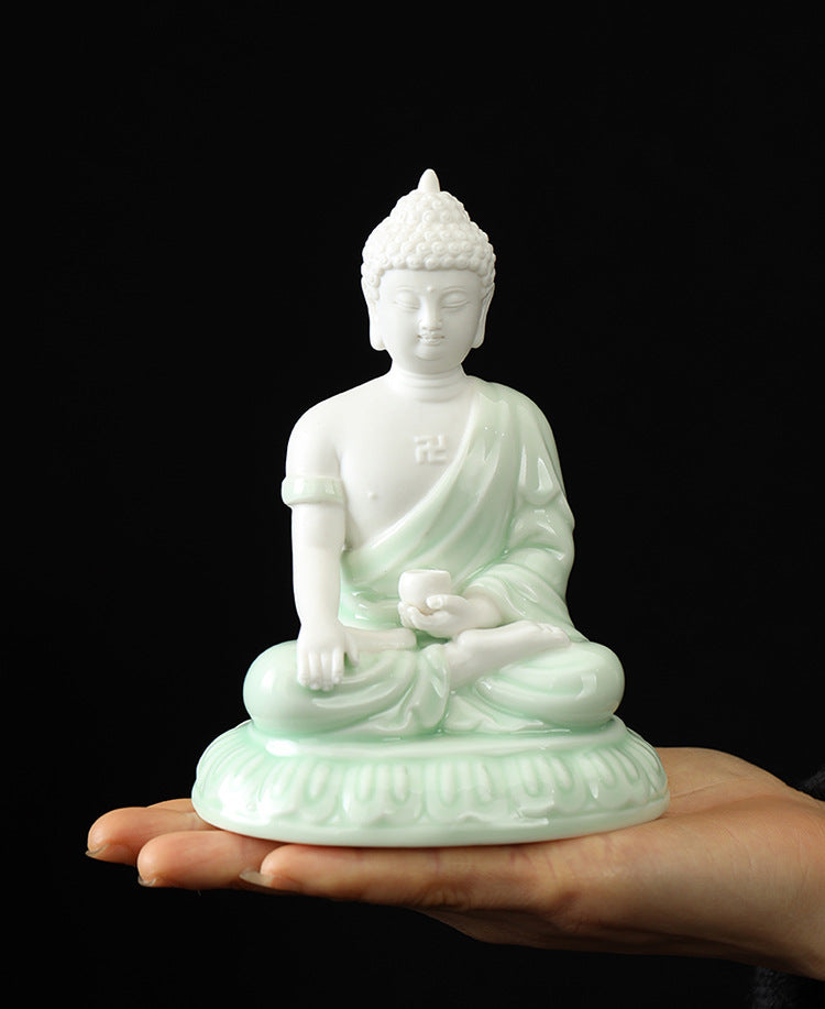 Zensoullab Zen Ceramic Sakyamuni Buddha Ornaments Vairocana Buddha Home Living Room Entrance Decorations Worship Furnishings